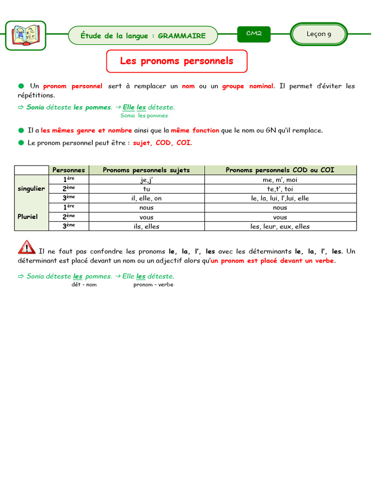 Les pronoms personnels en grammaire | PDF | Pronom | Nombre grammatical