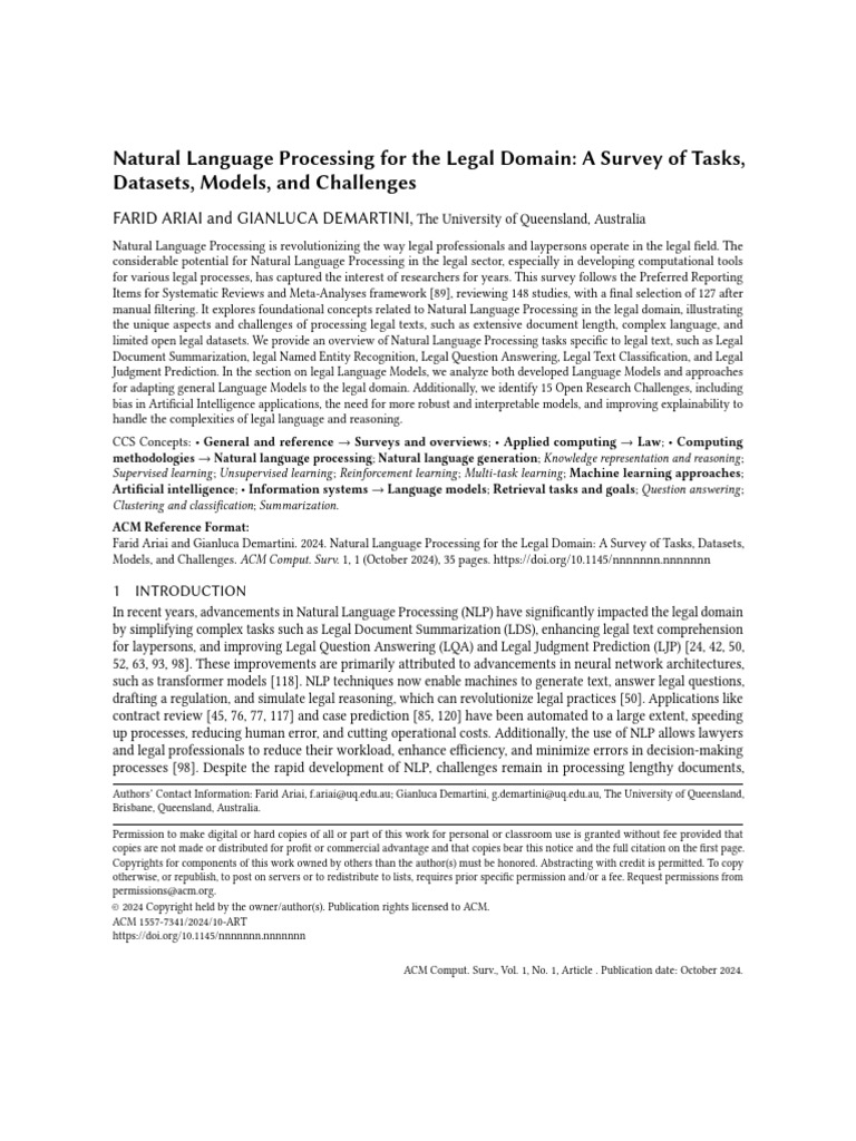 Natural Language Processing For The Legal Domain A Survey of Tasks ...