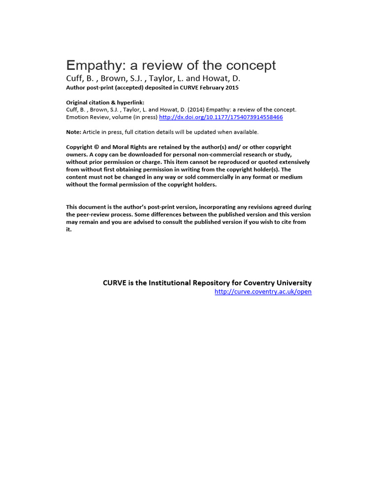 Yeni - Empathy A Review of The Concept | PDF | Empathy | Affect ...