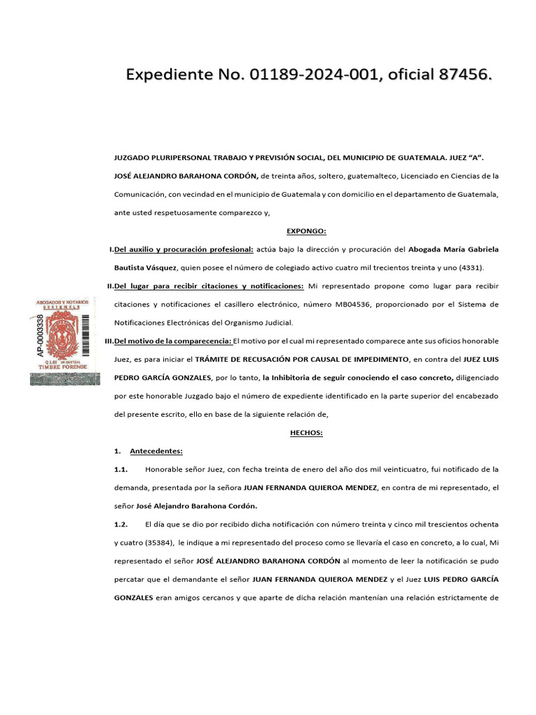Recusación de Juez por Impedimento | PDF | Guatemala | Juez