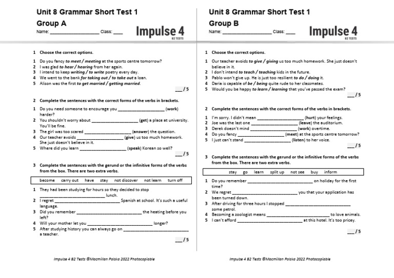 Unit 8 Grammar Short Test 1 A+b | PDF | Semantic Units | Grammar