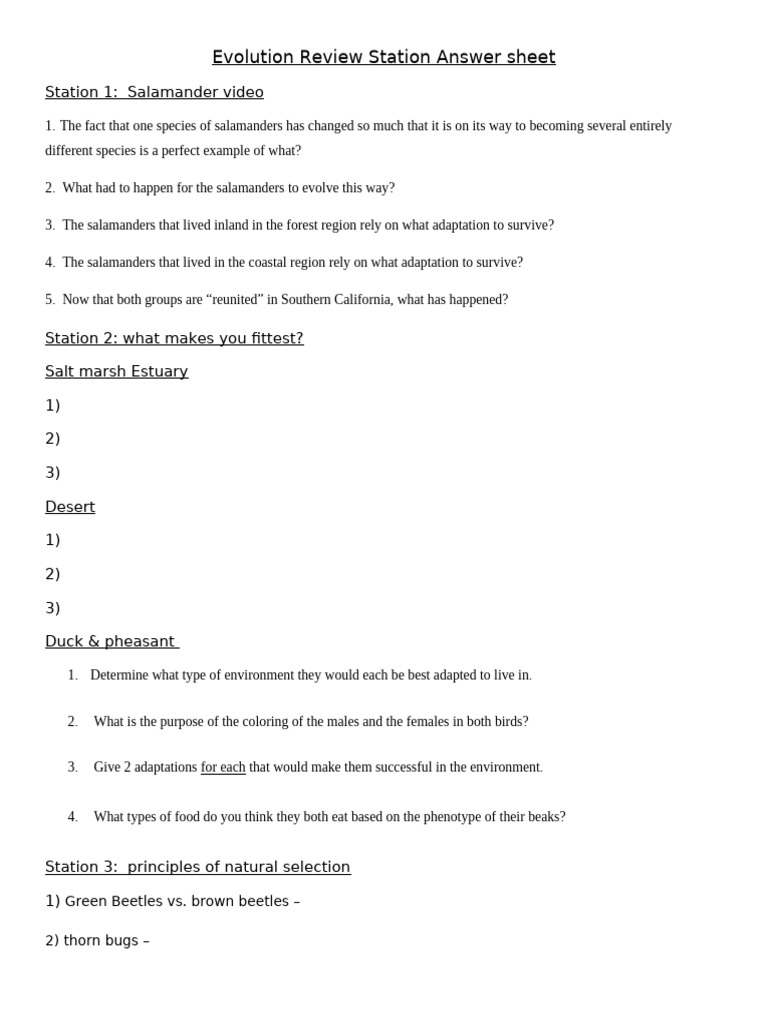 Evolution Review Station Answers | PDF