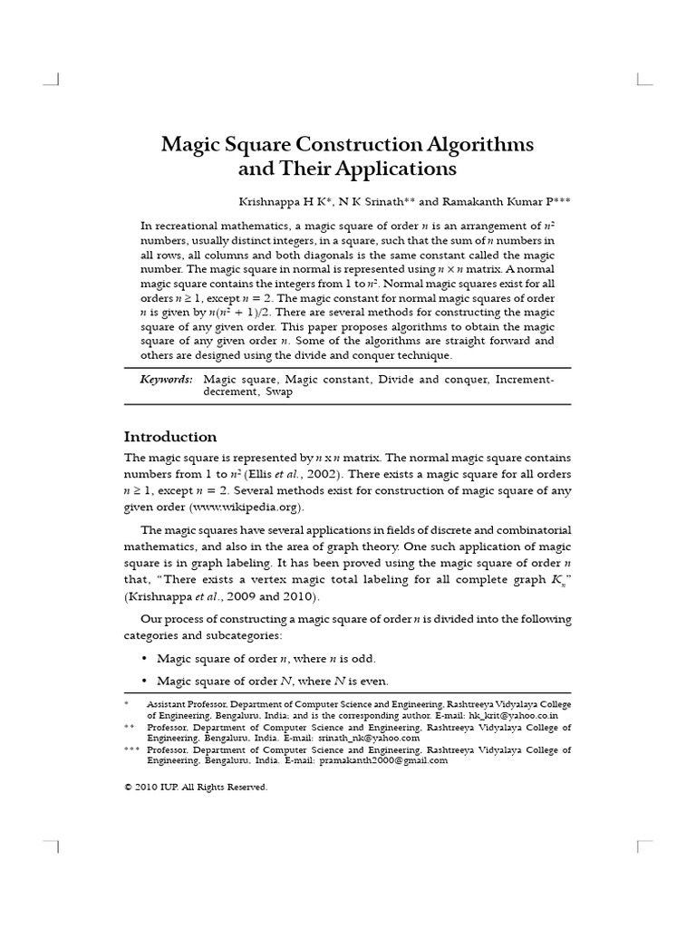 IJCM Magic Square Construction Algorithms34 | PDF | Matrix (Mathematics ...