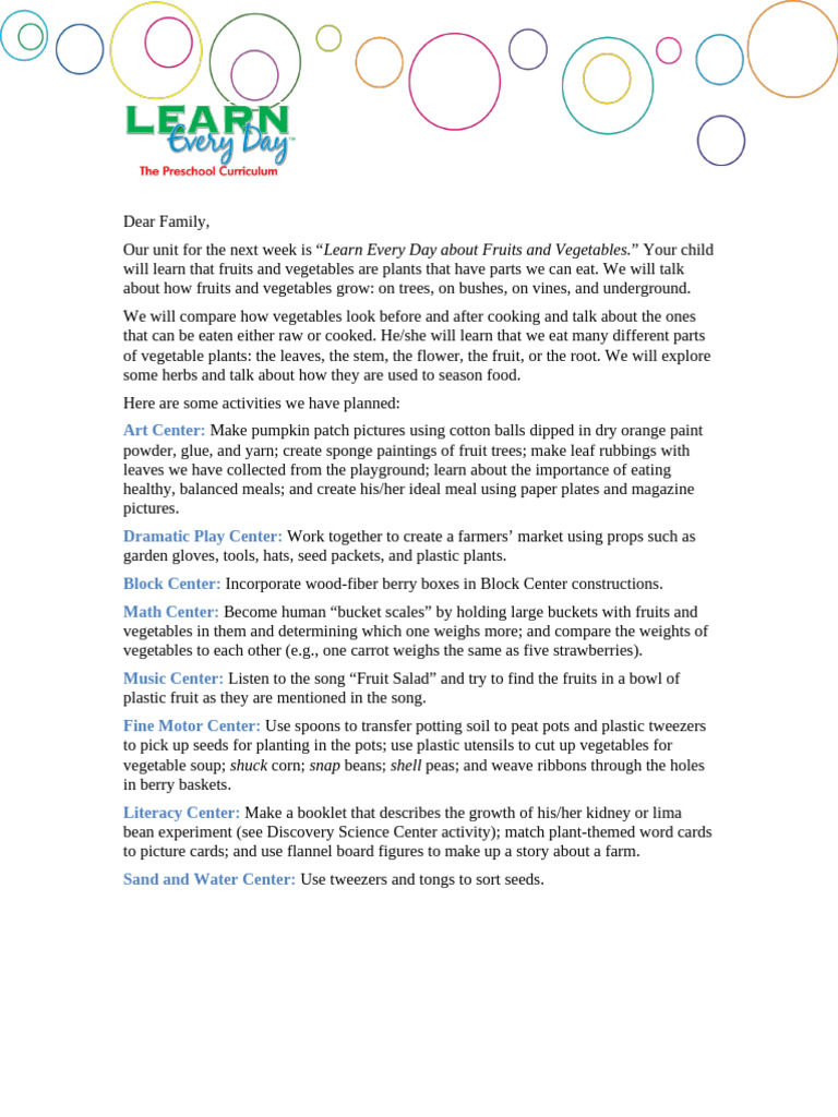 Fruit & Veggie Week for Kids | PDF | Fruit | Vegetables