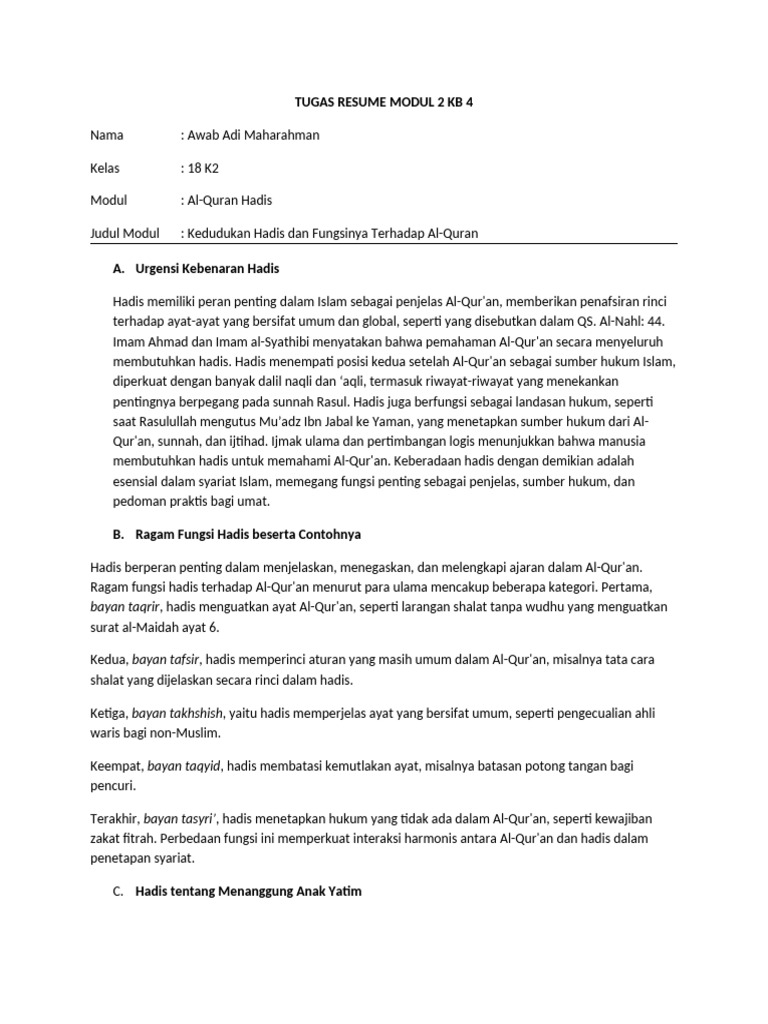 Kedudukan dan Fungsi Hadis | PDF