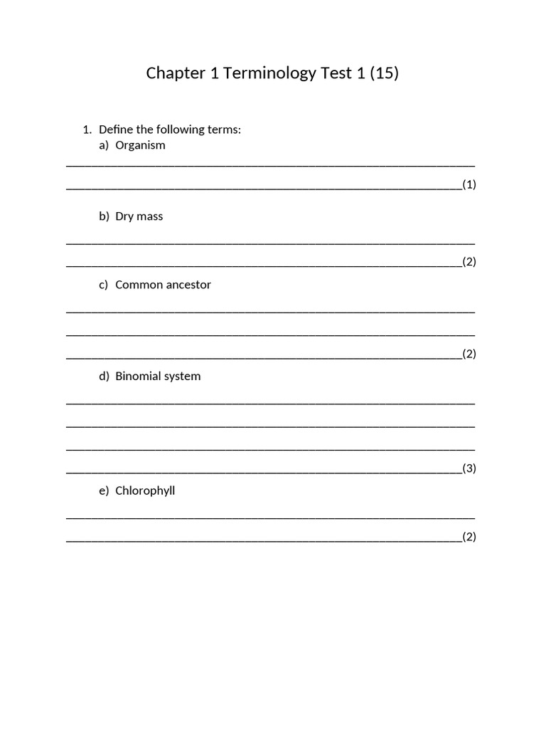 Biology Terminology Quiz | PDF