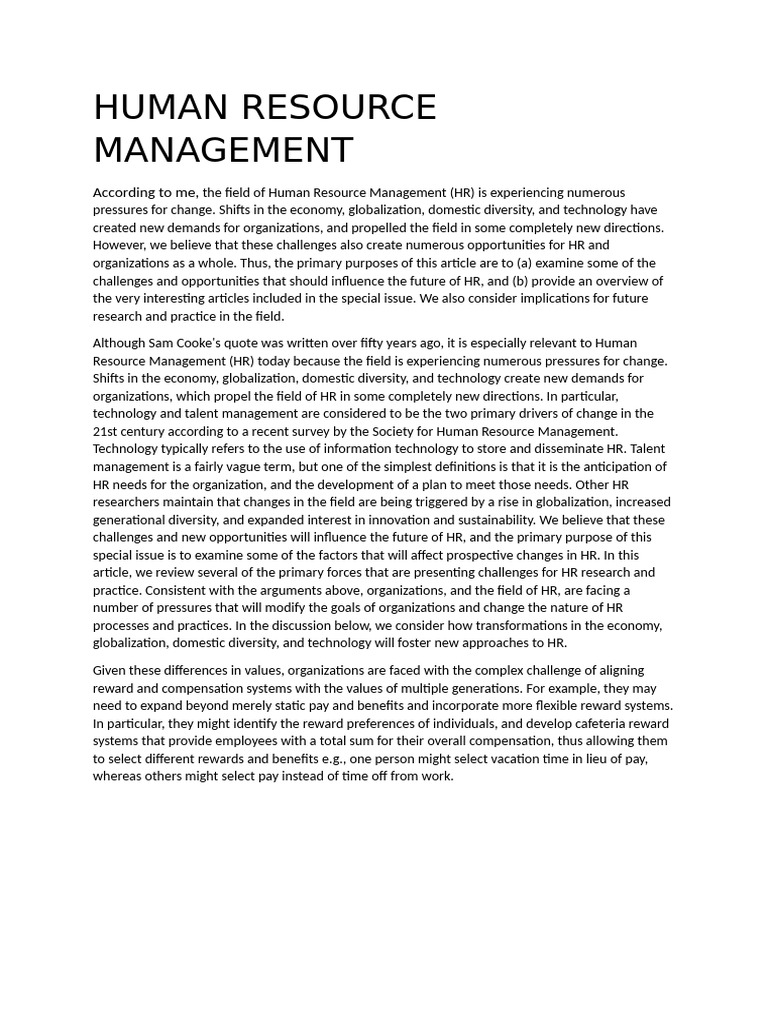 Abstract on HRM | PDF | Human Resource Management | Globalization