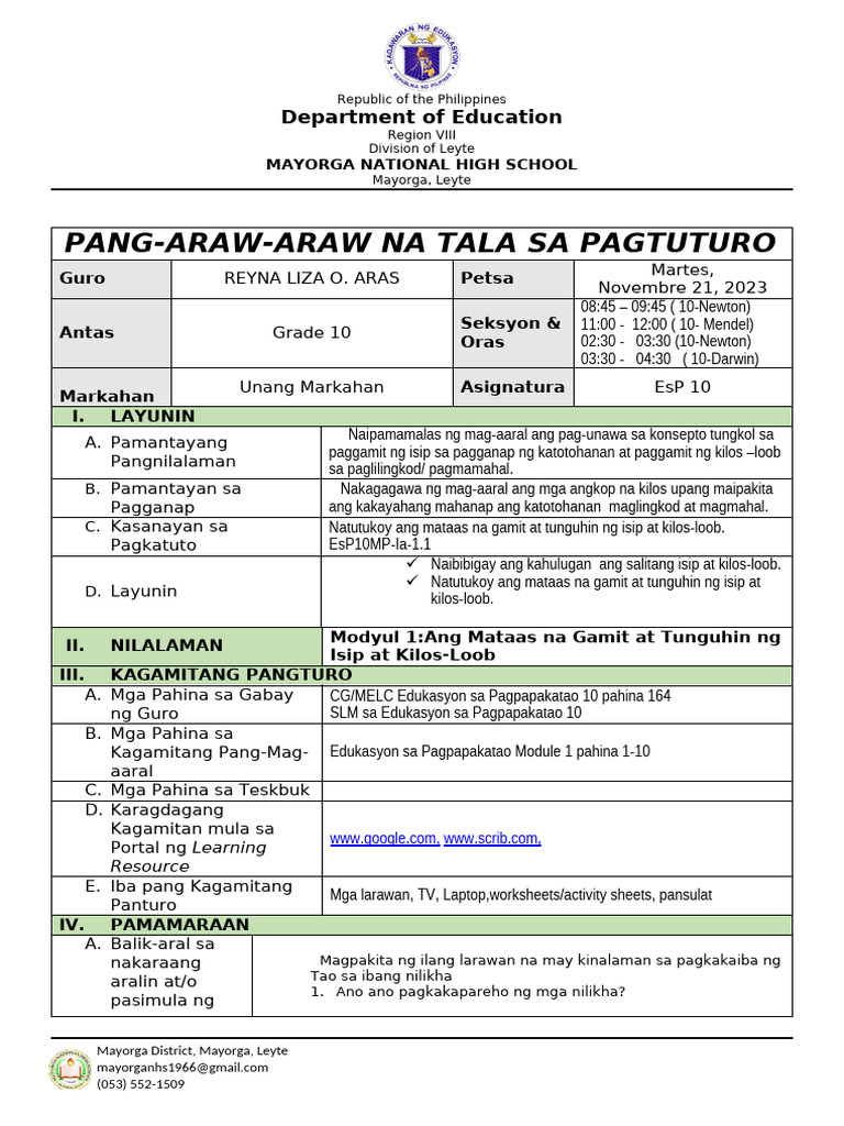 Aug. 29 EsP 10 | PDF