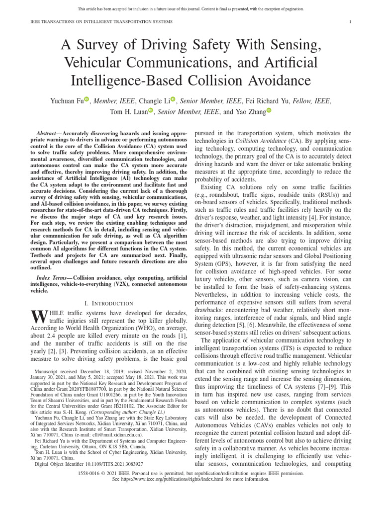 Driving Safety: AI Collision Avoidance Survey | PDF | Inertial ...