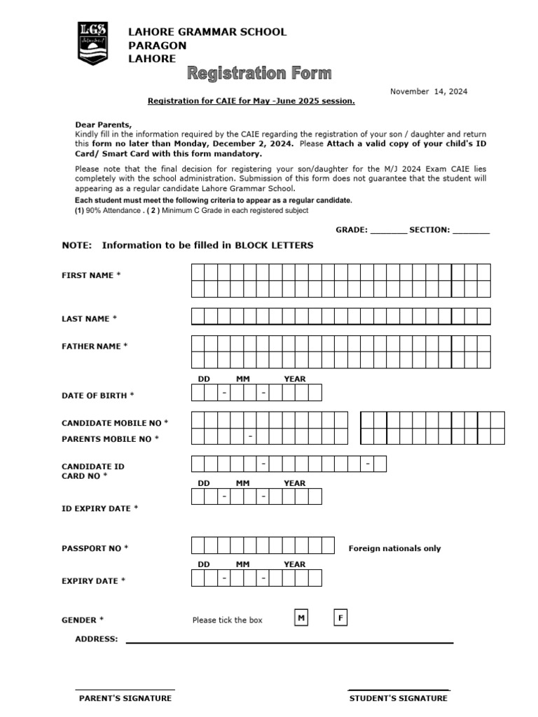 GCE O Level Registration 2025 Form | PDF