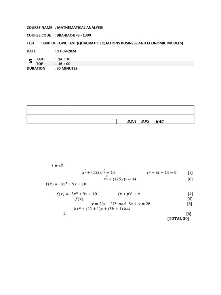 Test Two | PDF | Equations | Function (Mathematics)