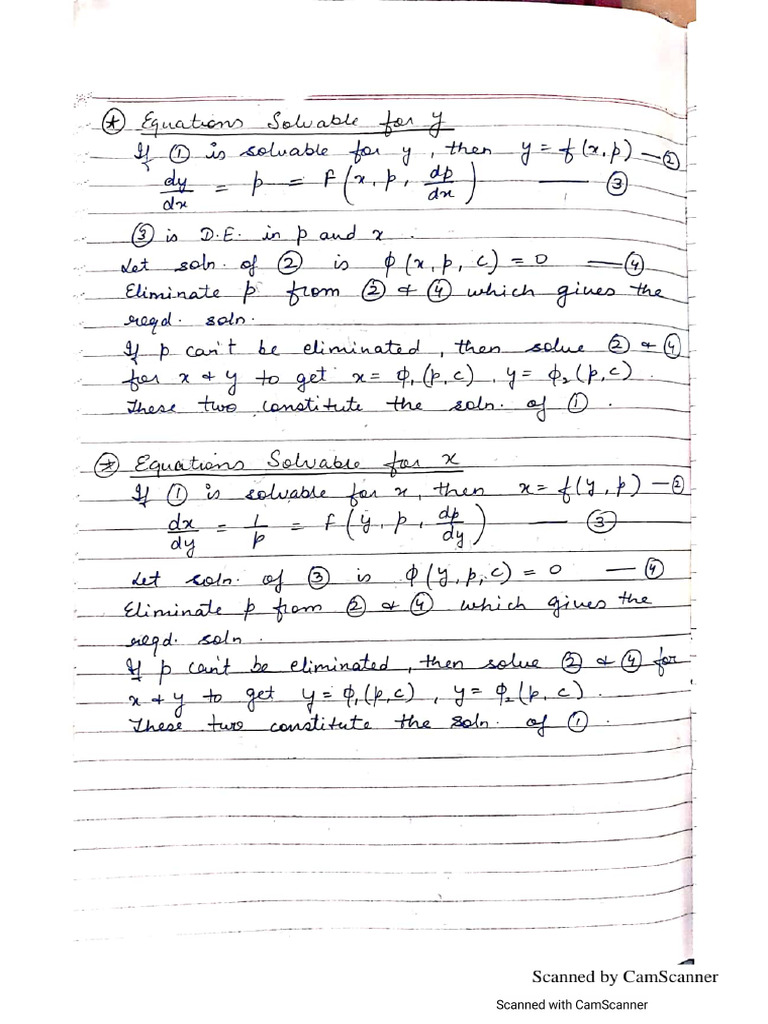 Hand Written Notes On Equations Solvable For Y, Solve For X | PDF
