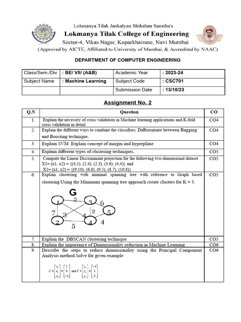 Machine Learning Assignment BE VII | PDF | Teaching Methods & Materials ...