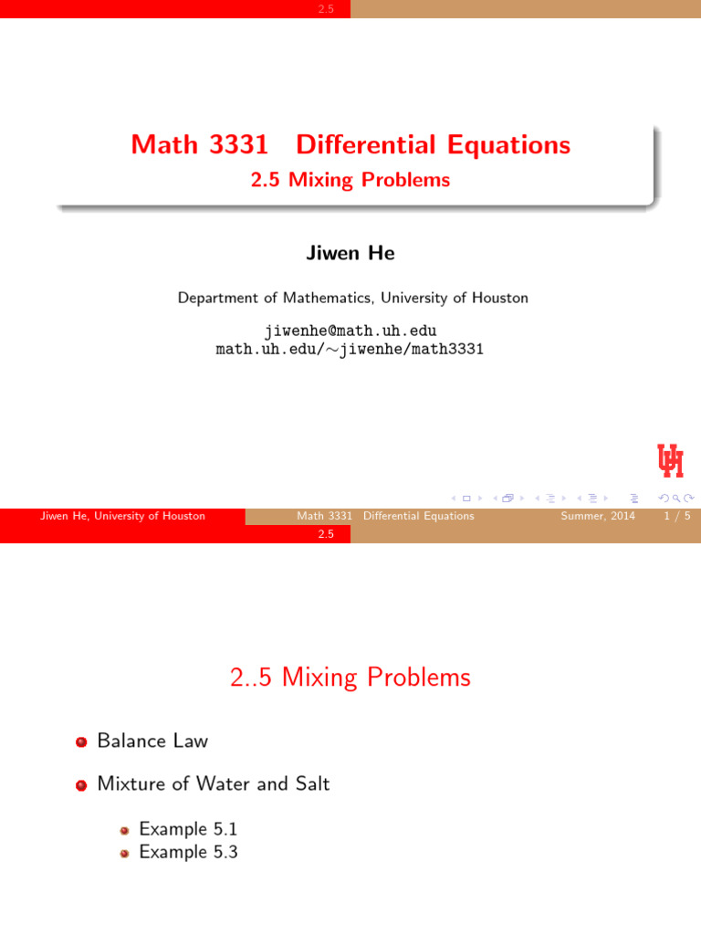 Mixing Problems in Differential Equations | PDF | Teaching Methods ...