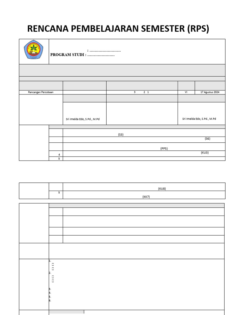 Rencana Pembelajaran Rancangan Percobaan | PDF
