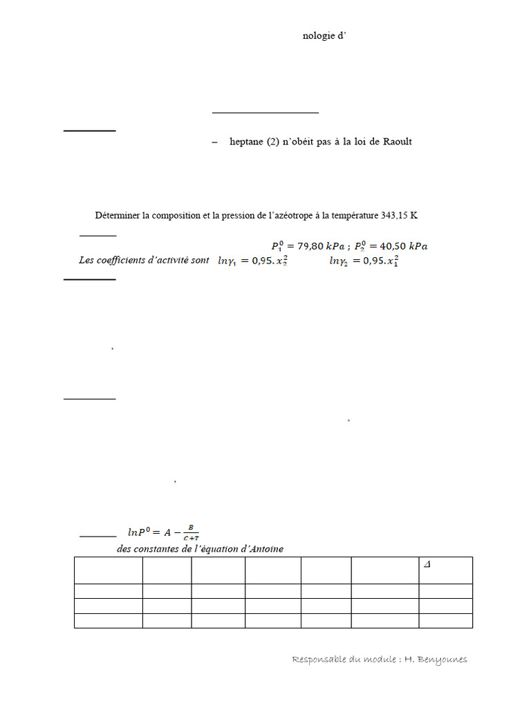 Calculs de Pression et Composition en Génie Chimique | PDF | Chimie ...