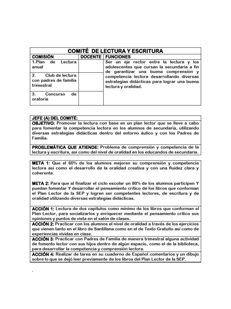 Comité de Lectura y Escritura | PDF