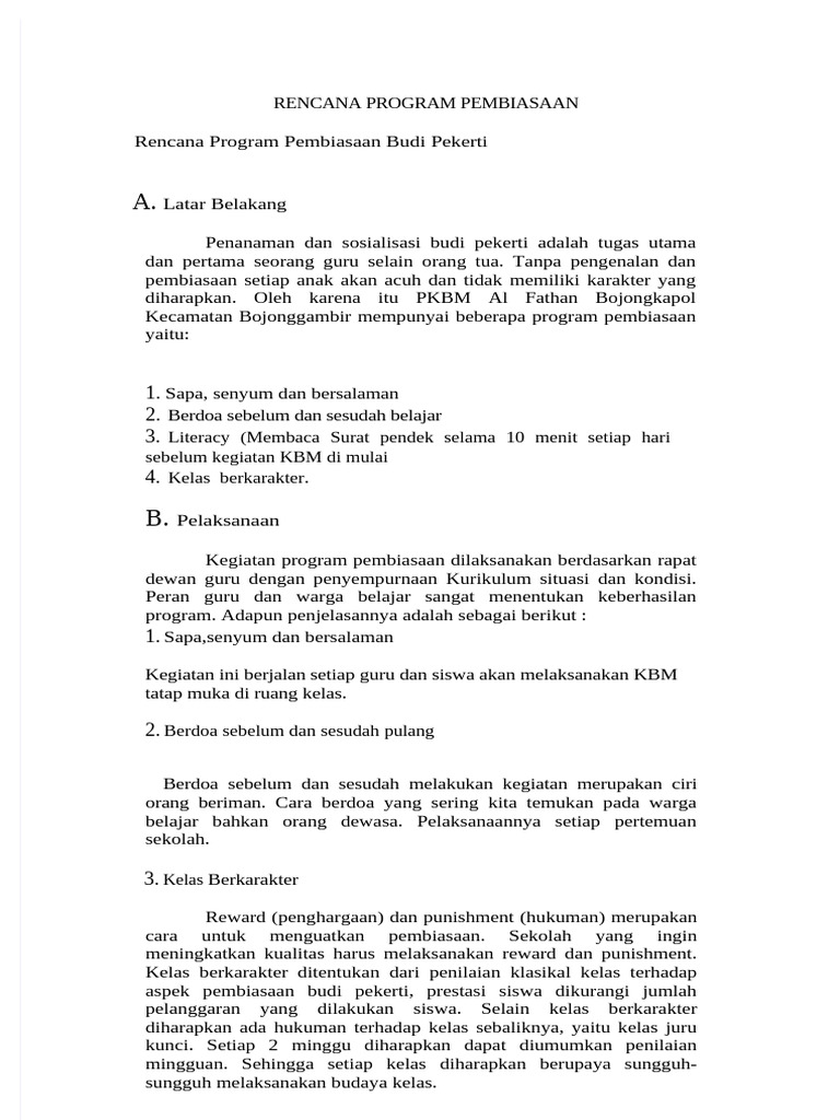 Program Pembiasaan PKBM 2024 | PDF