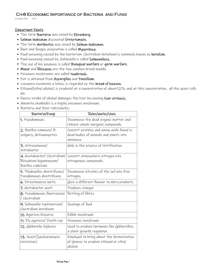 Economic Importance of Bacteria and Fungi | PDF | Fungus | Bacteria