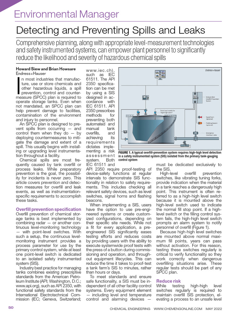 Detecting and Preventing Spills and Leaks | PDF | Instrumentation | Leak