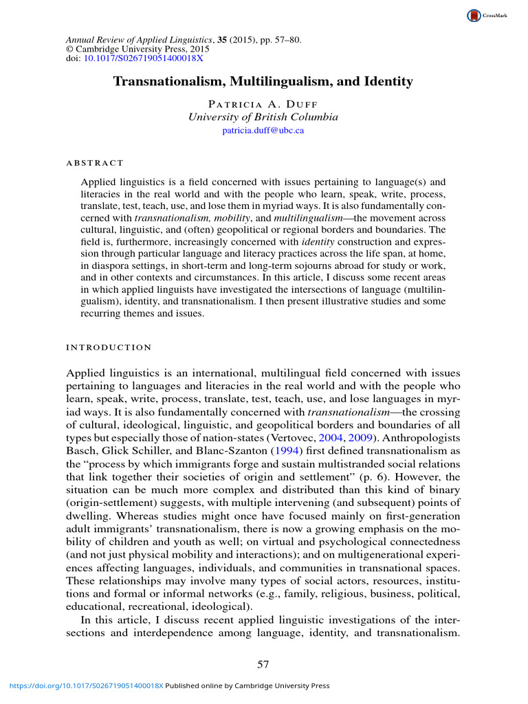 Transnationalism and Multilingual Identity | PDF | Multilingualism ...