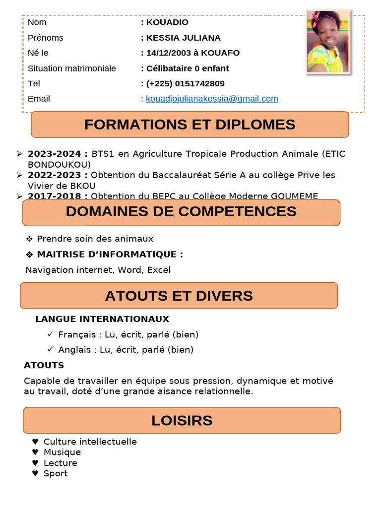 Profil de Kessia Juliana Kouadio | PDF