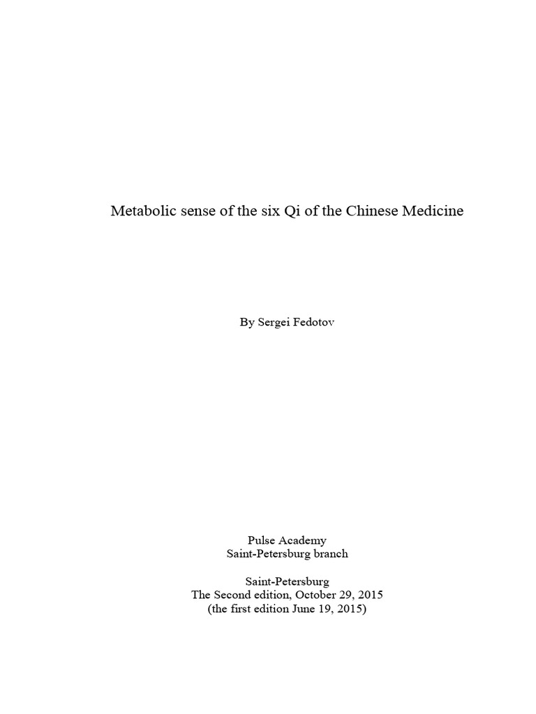 Metabolic Sense of The Six Qi of The Chinese Medic | PDF | Blood ...