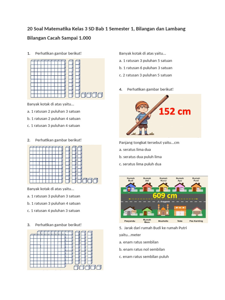 Soal Matematika Kelas 3 Bab 1 SD | PDF
