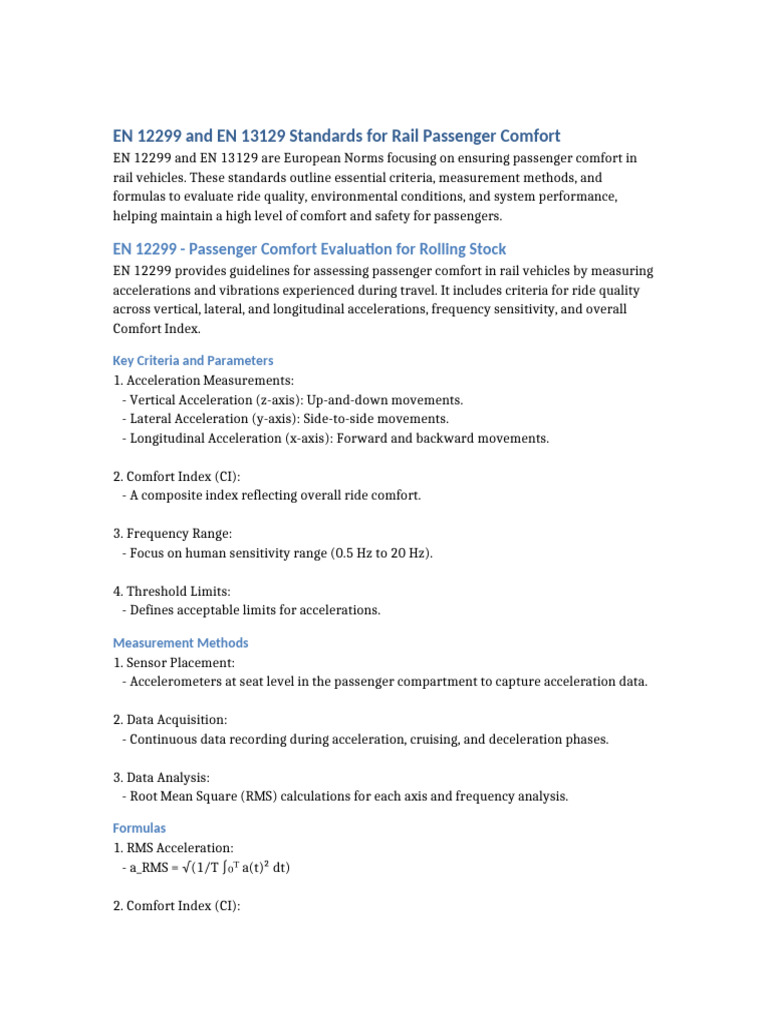 Rail Passenger Comfort Standards EN 12299 & 13129 | PDF | Acceleration ...