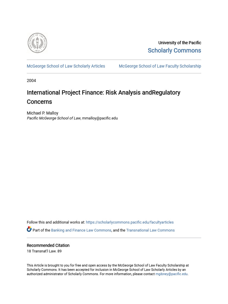 International Project Finance - Risk Analysis Andregulatory Concer ...