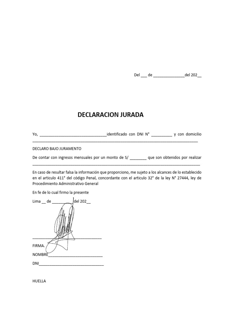 Declaración Jurada de Ingresos Mensuales | PDF | Finanzas y dinero