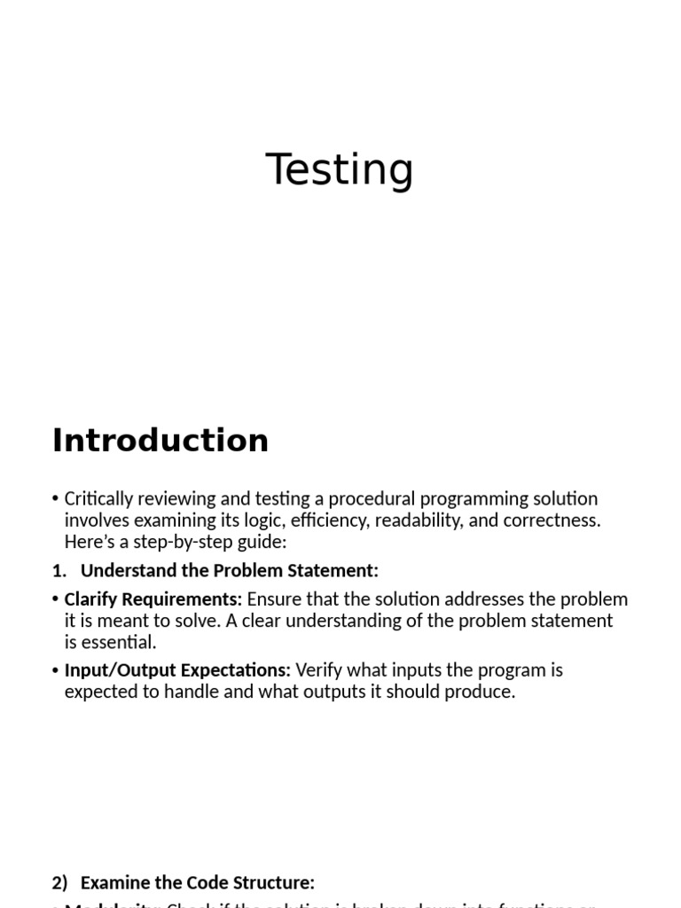 Testing and Reviewing Procedural Code | PDF | Software Testing ...