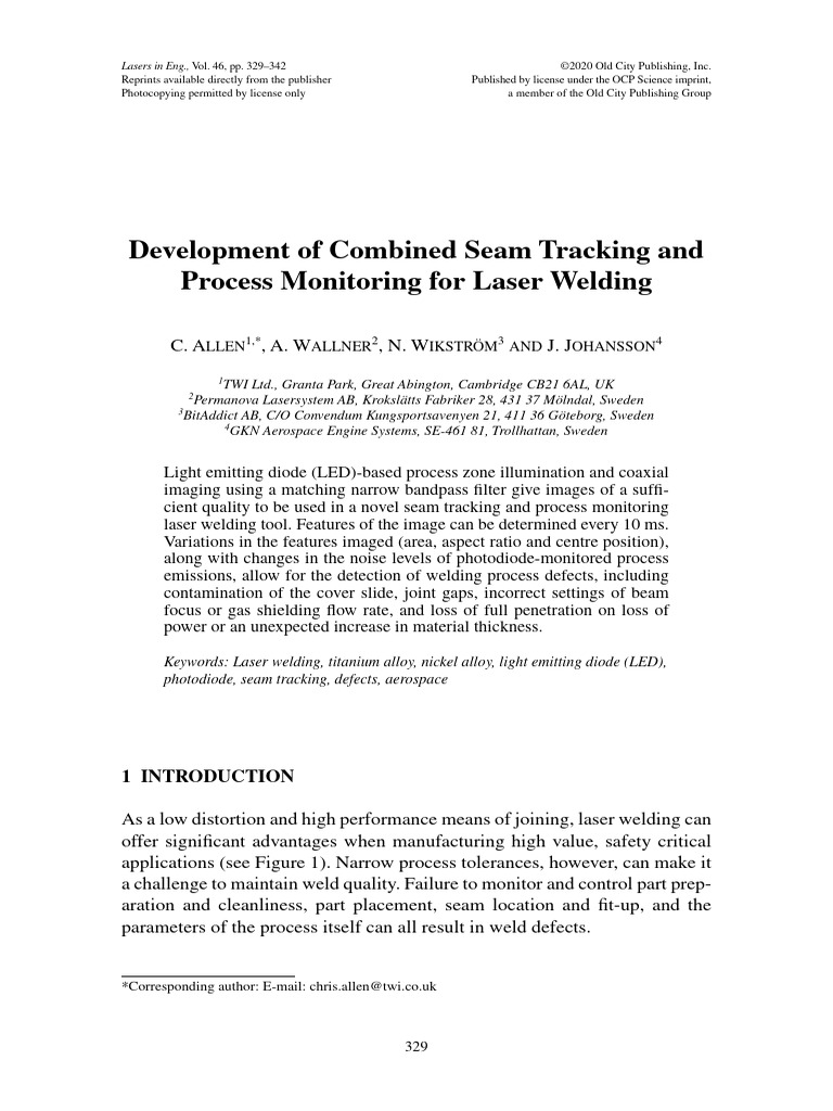 Seam Tracking for Laser Welding Advances | PDF | Laser | Welding