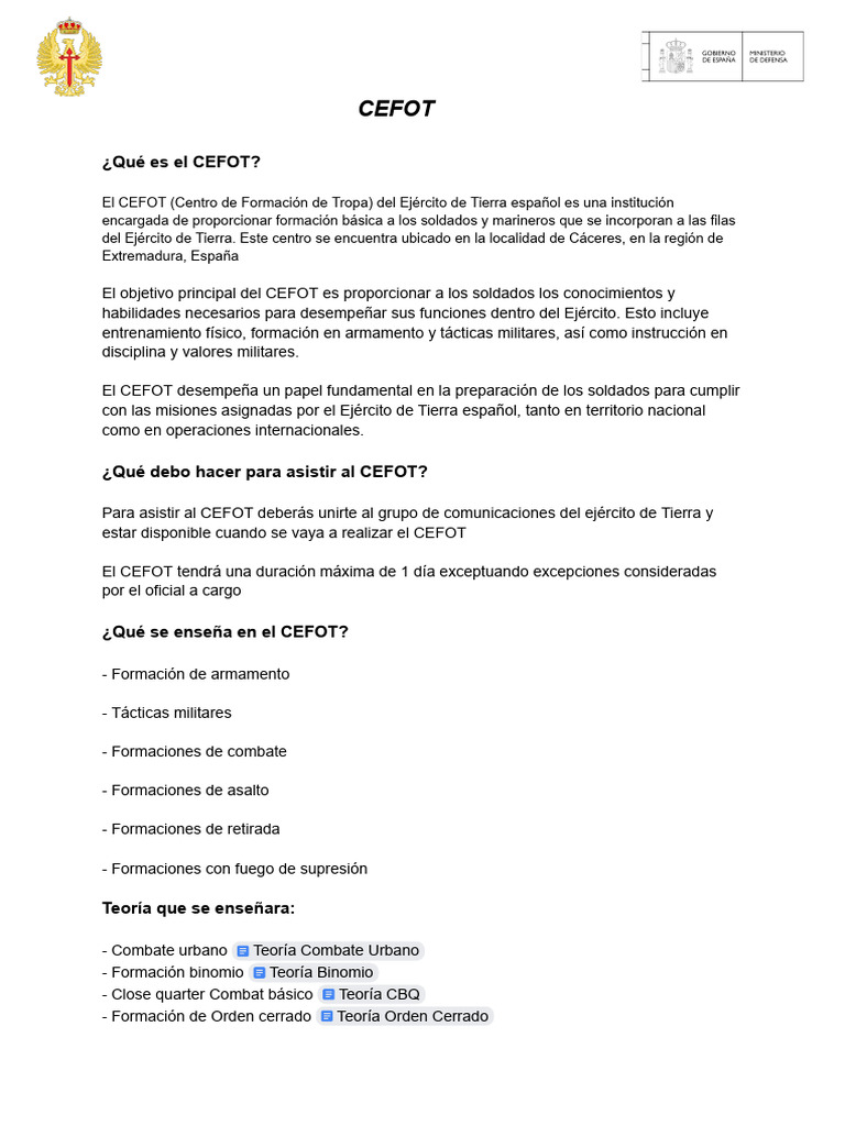 Formación Militar Básica en CEFOT | PDF