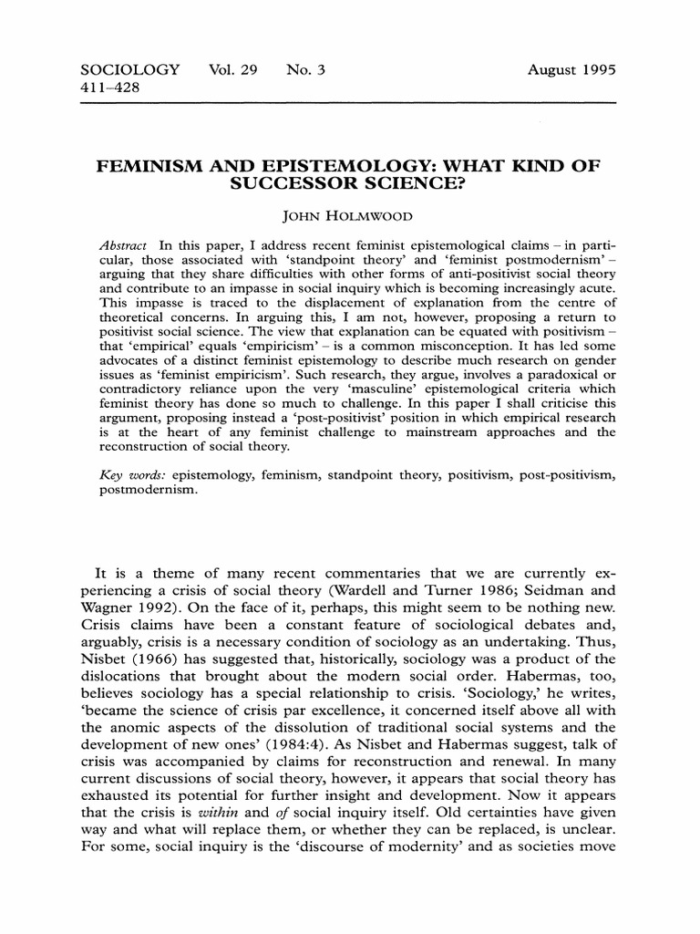 Feminism and Epistemology - What Kind of Successor Science? | PDF