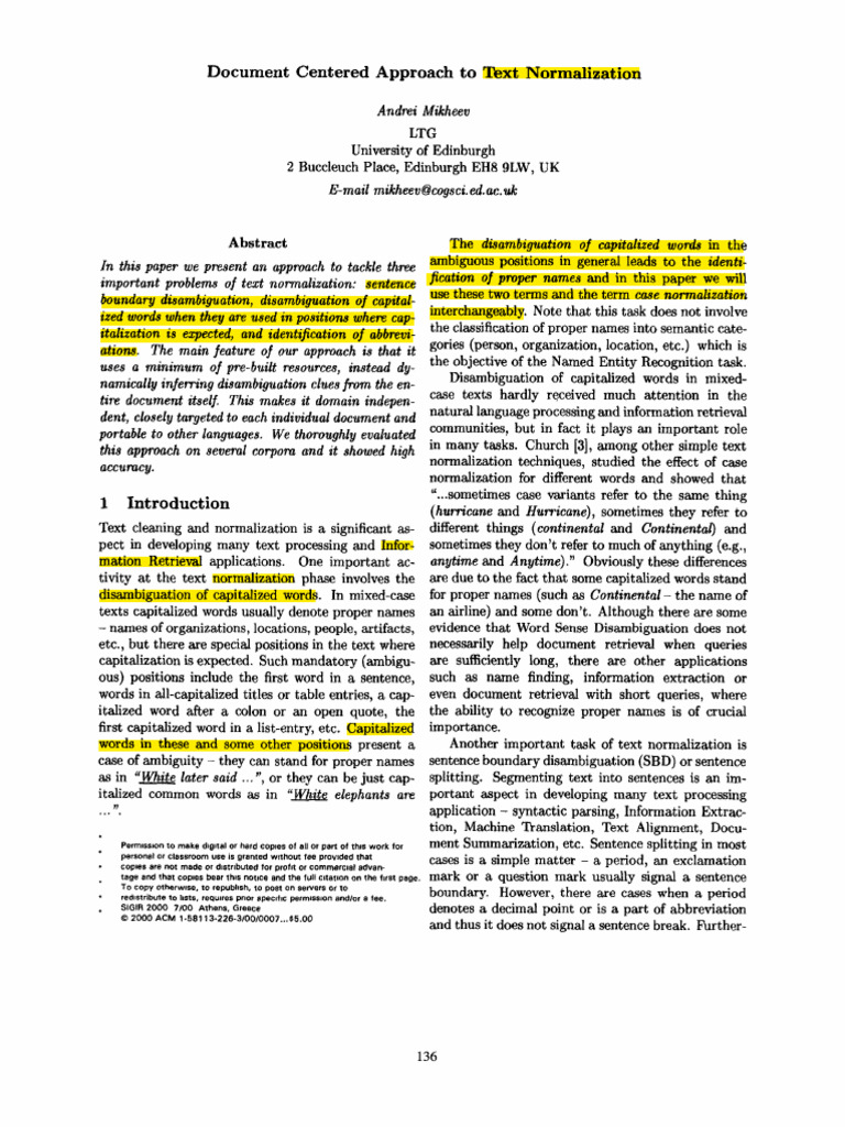 Document centered approach to text normalization pdf word statistics
