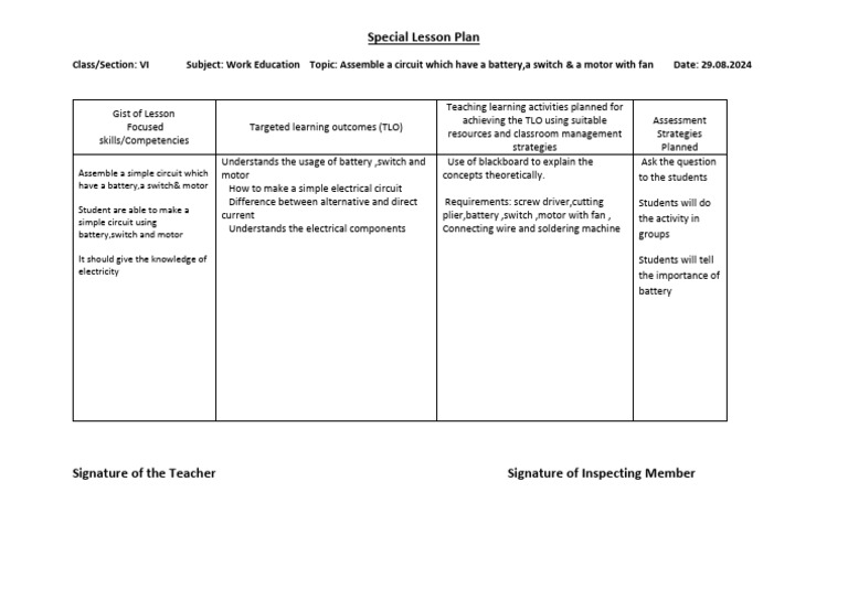 VI Work Education Circuit Assembly Lesson | PDF | Technology & Engineering