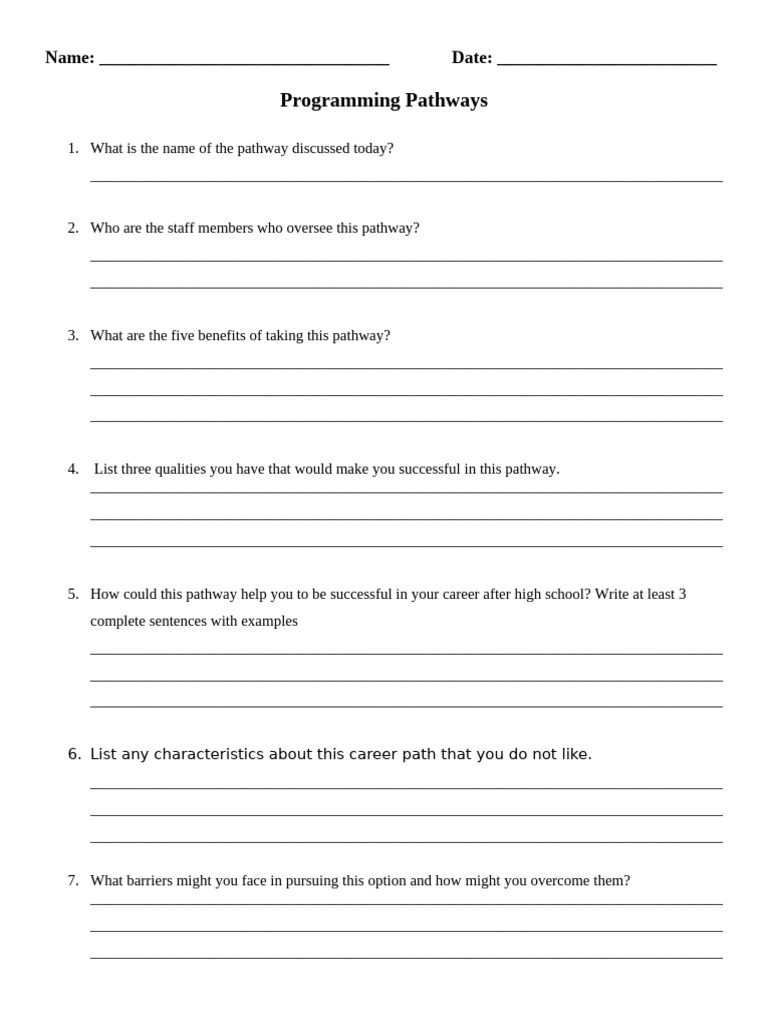 Pathways Questionnaire Pdf