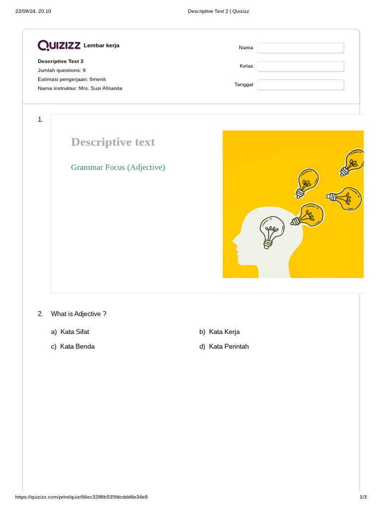 Descriptive Text 2 - Quizizz | PDF