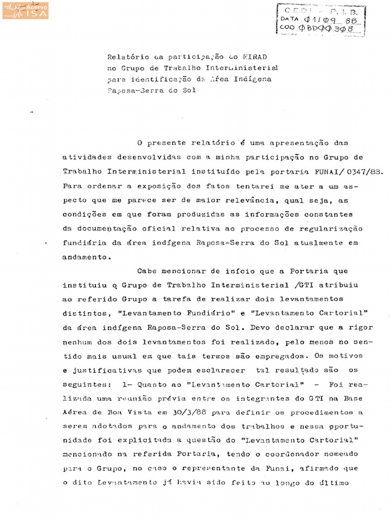 Relatorio Da Participacao Do Mirad No Grupo de Trabalho ...