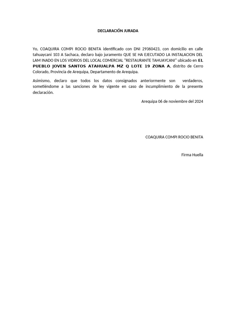 Declaración Jurada de Compromiso de | PDF