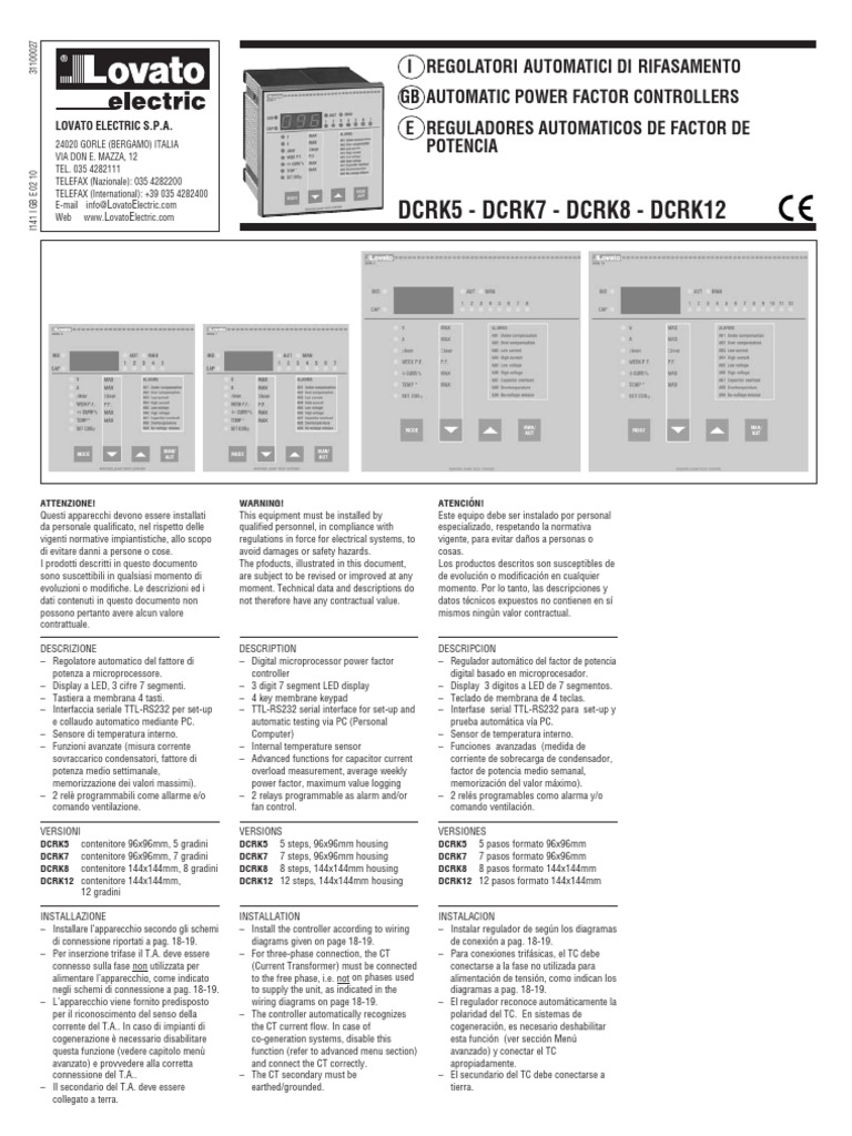 Lovato - Automatic Power Factor Controllers DCRK Series | PDF