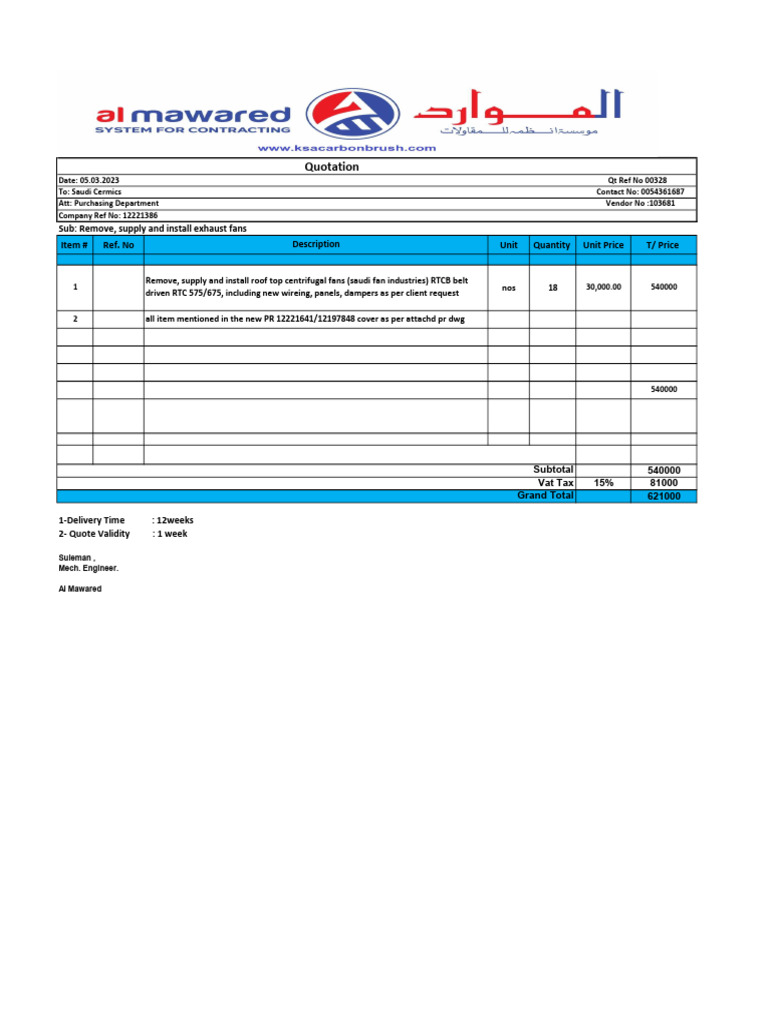 Exhaust Fan Installation Quotation | PDF