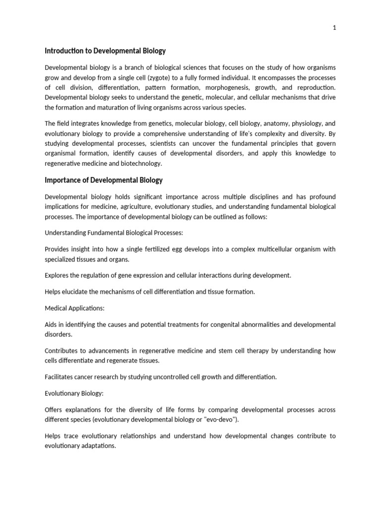 Introduction to Developmental Biology | PDF | Developmental Biology ...