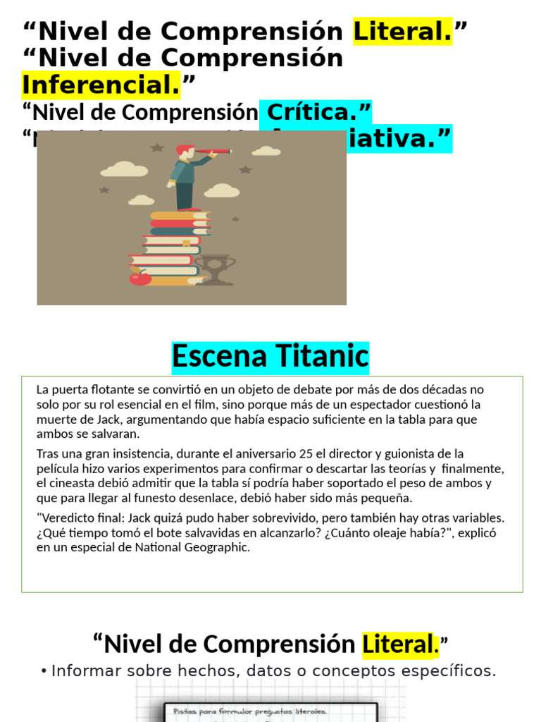 Niveles de Comprensión Lectora en Titanic | PDF | Inferencia ...