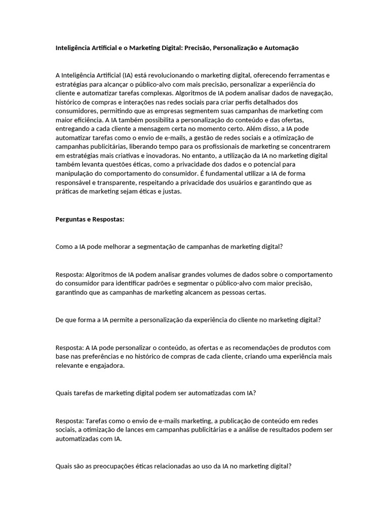 IA no Marketing Digital: Precisão e Ética | PDF | Marketing ...