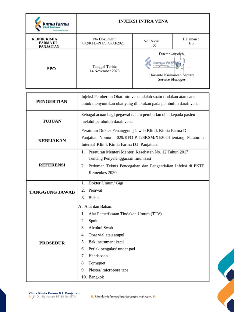 Sop INJEKSI INTRAVENA RV | PDF