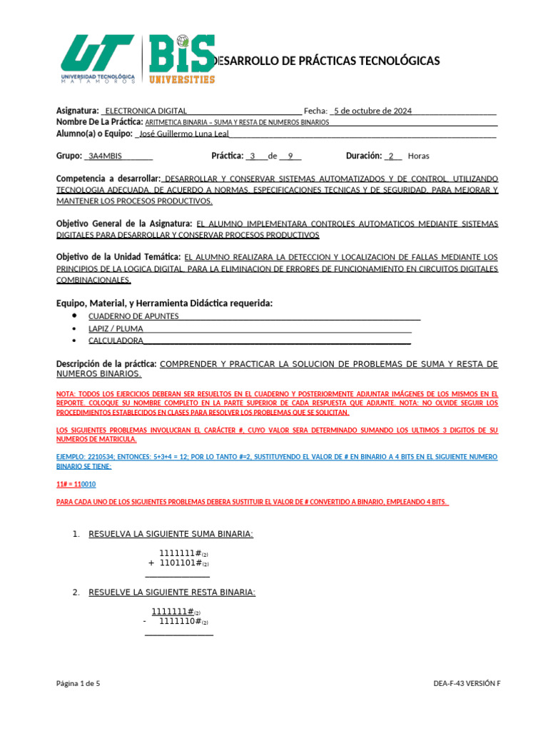 Practica 3 Electronica Digital Pdf Aritmética