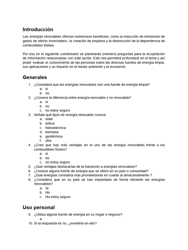 Cuestionario trabajo de campo pdf energ a renovable desarrollo