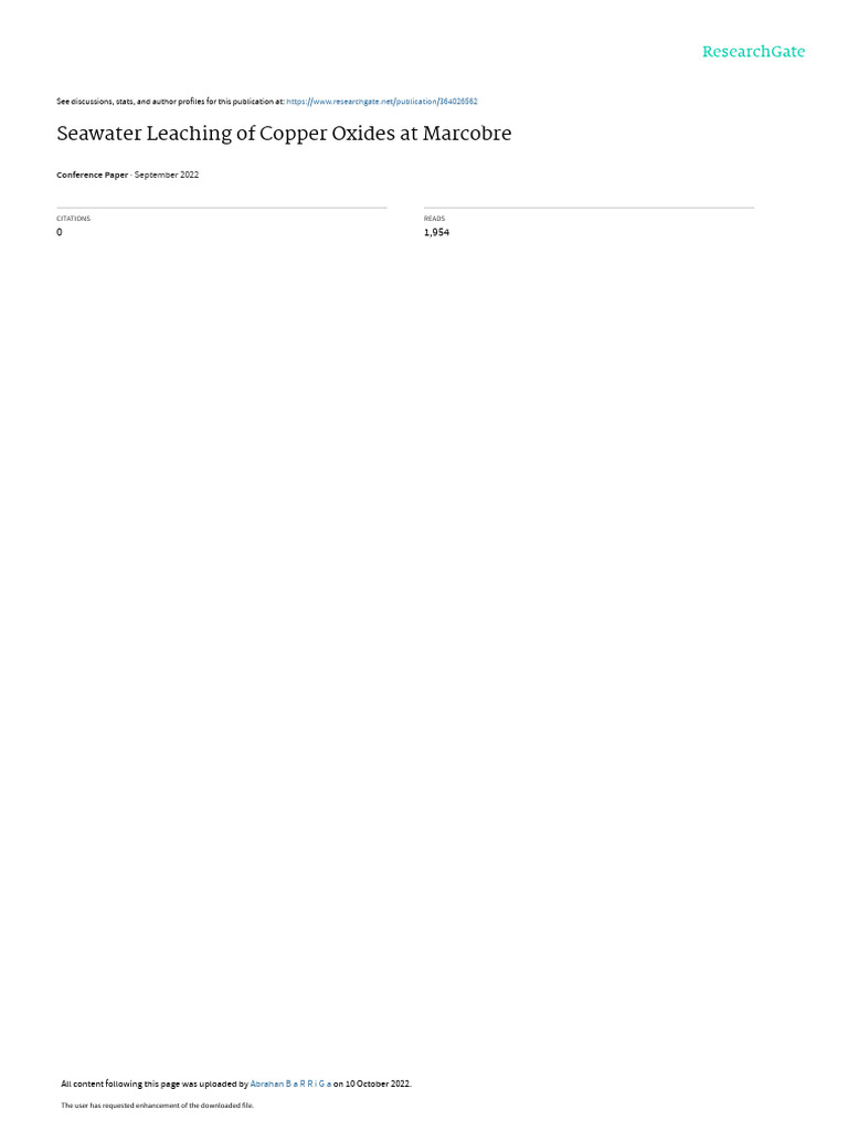 Seawater Leaching of Copper Oxides at Marcobre: September 2022 | PDF ...